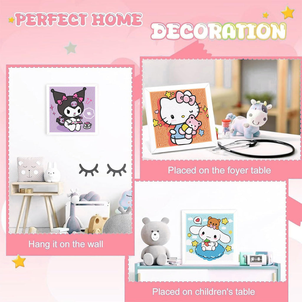 Sretoul 4 Pack Cartoon Diamond Art Kits for Kids - DIY Crystal Gem Painting (6x6 inch)