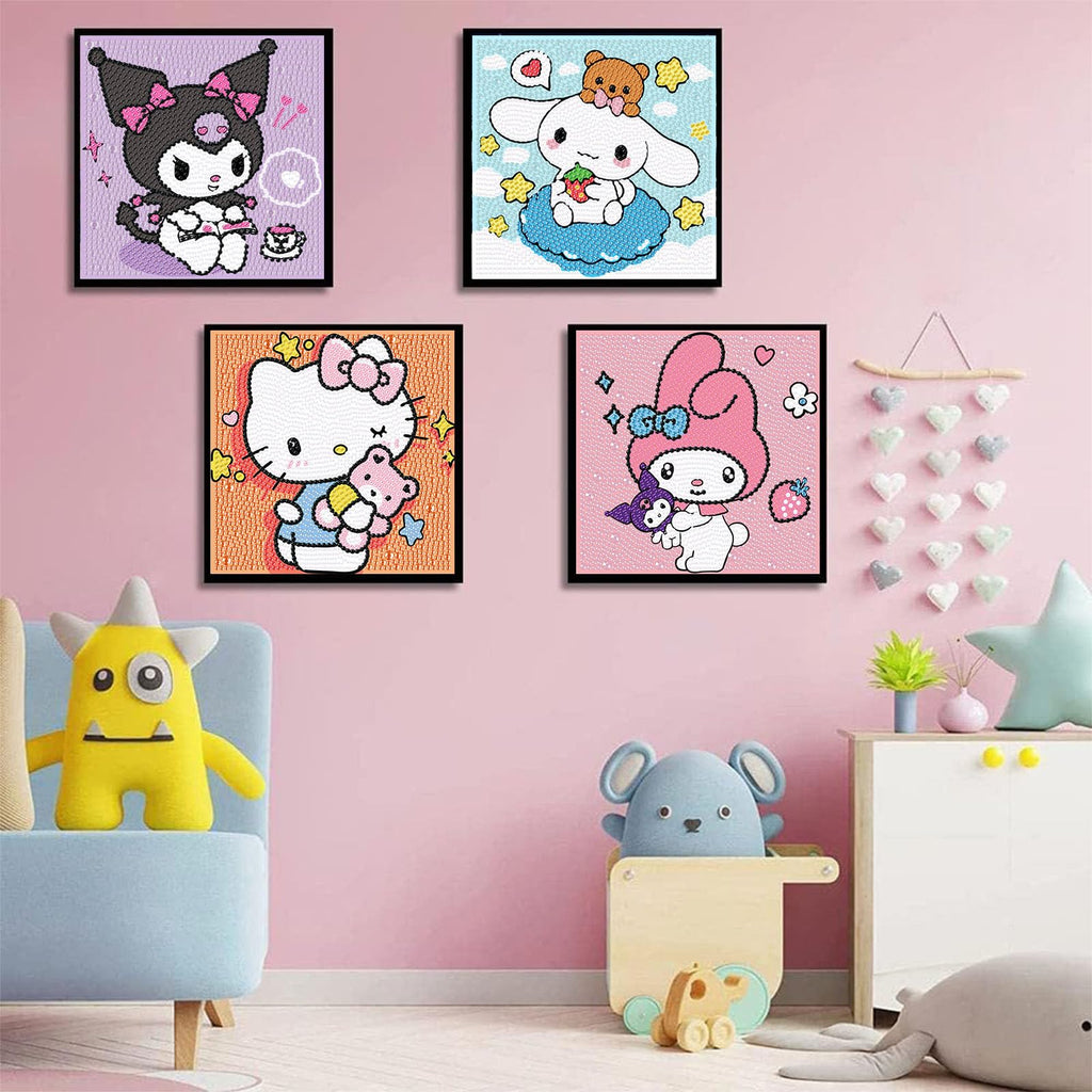 Sretoul 4 Pack Cartoon Diamond Art Kits for Kids - DIY Crystal Gem Painting (6x6 inch)