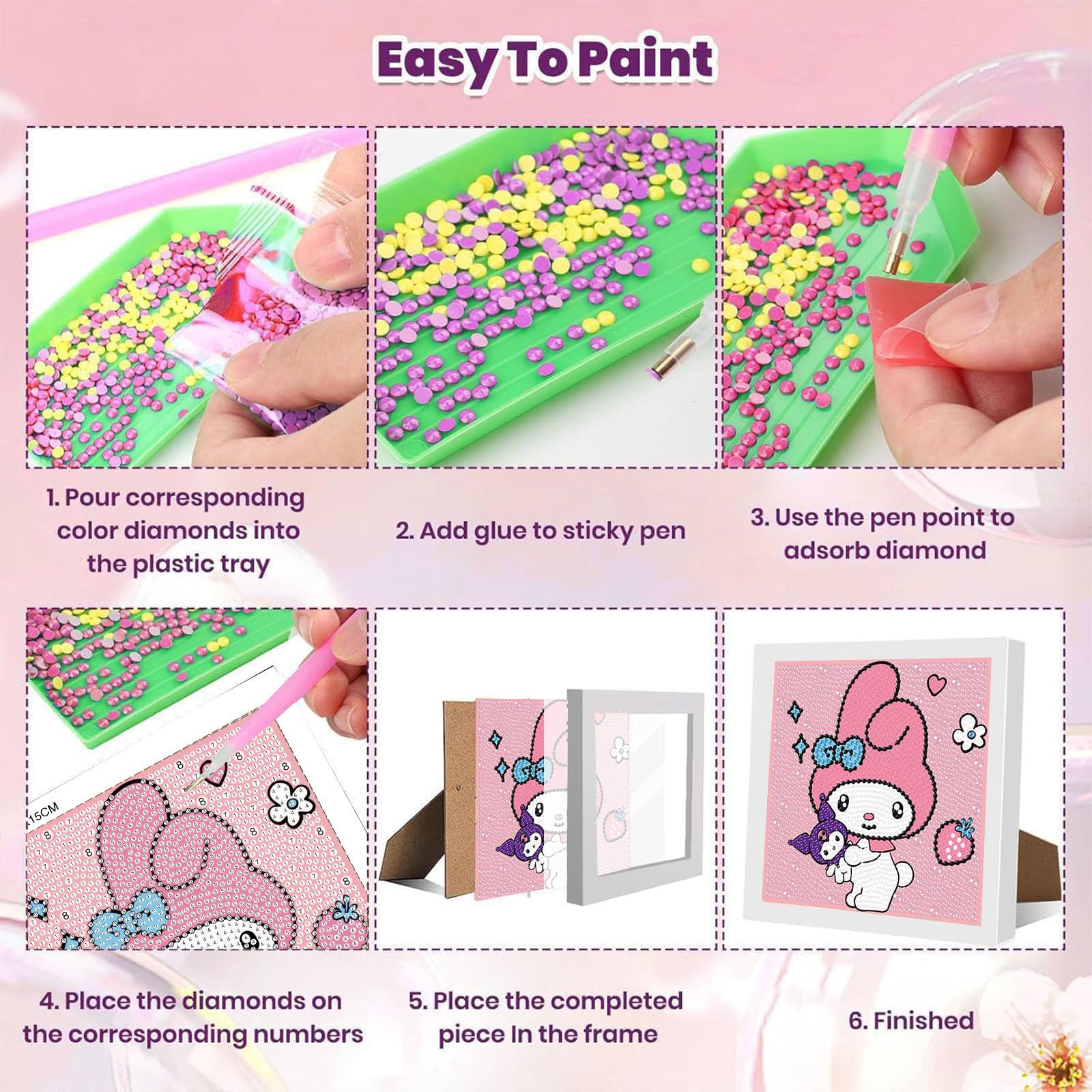 Sretoul 4 Pack Cartoon Diamond Art Kits for Kids - DIY Crystal Gem Painting (6x6 inch)