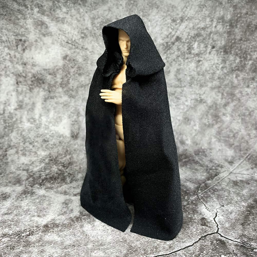 SSbeauty M 1:12 Scale Black Fabric Cape Cloak with Hood for 6 Inch Action Figures