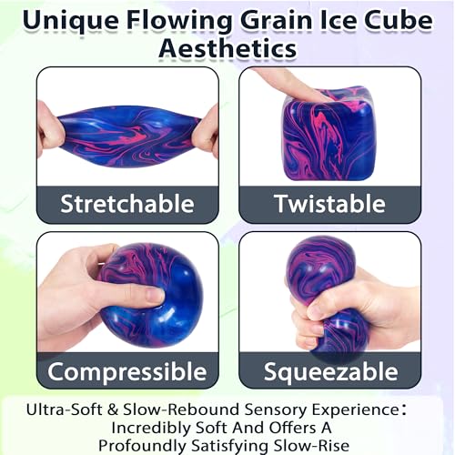 Ssqauvig Large Ice Cube Squishy Toy - 7cm Blue Stress Cube for Anxiety Relief and Focus