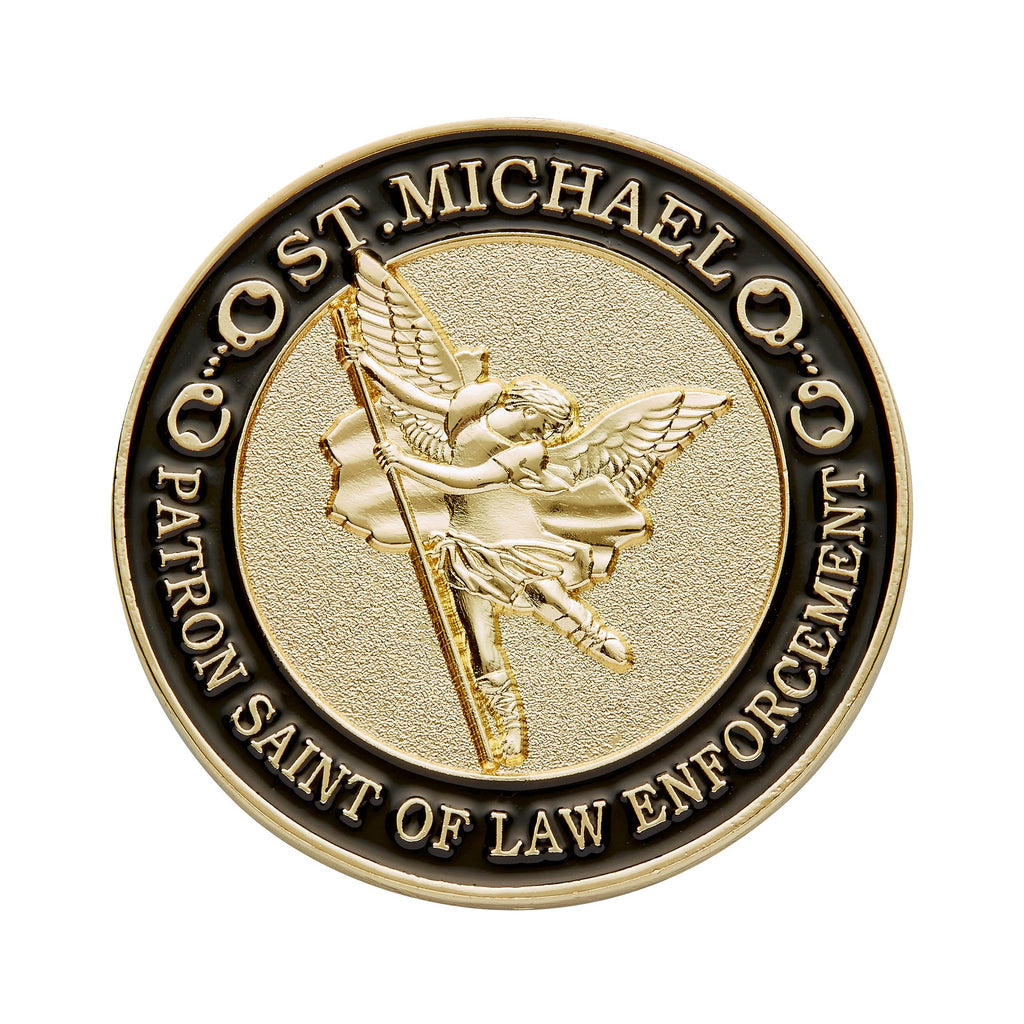St. Michael Patron Saint of Law Enforcement Challenge Coin – Hero's Valor with Thin Blue Line and Prayer (Single Coin)