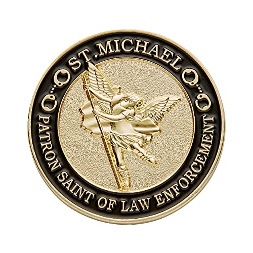 St. Michael Patron Saint of Law Enforcement Challenge Coin – Hero's Valor with Thin Blue Line and Prayer (Single Coin)