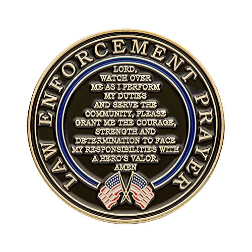 St. Michael Patron Saint of Law Enforcement Challenge Coin – Hero's Valor with Thin Blue Line and Prayer (Single Coin)