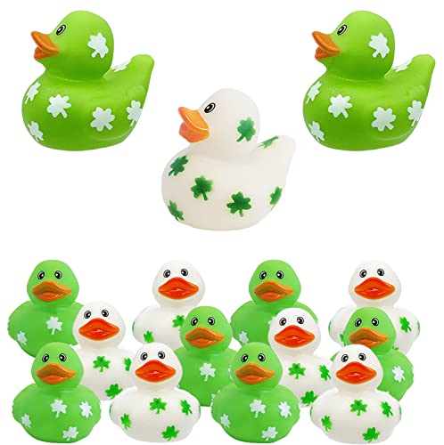 St. Patrick's Day Shamrock Rubber Ducks – 12-Pack of 2-Inch Vinyl Duckies for Kids, Bath, Party Favors, and Pool Activities