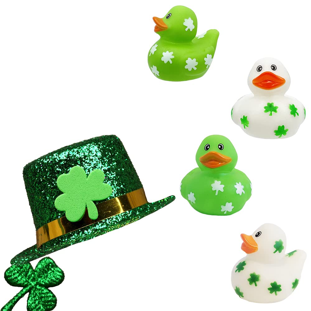 St. Patrick's Day Shamrock Rubber Ducks – 12-Pack of 2-Inch Vinyl Duckies for Kids, Bath, Party Favors, and Pool Activities