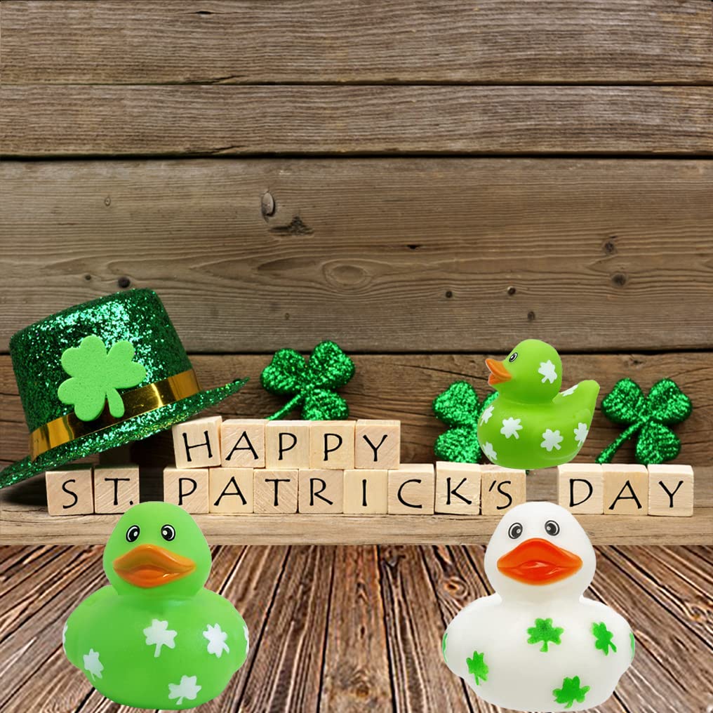 St. Patrick's Day Shamrock Rubber Ducks – 12-Pack of 2-Inch Vinyl Duckies for Kids, Bath, Party Favors, and Pool Activities