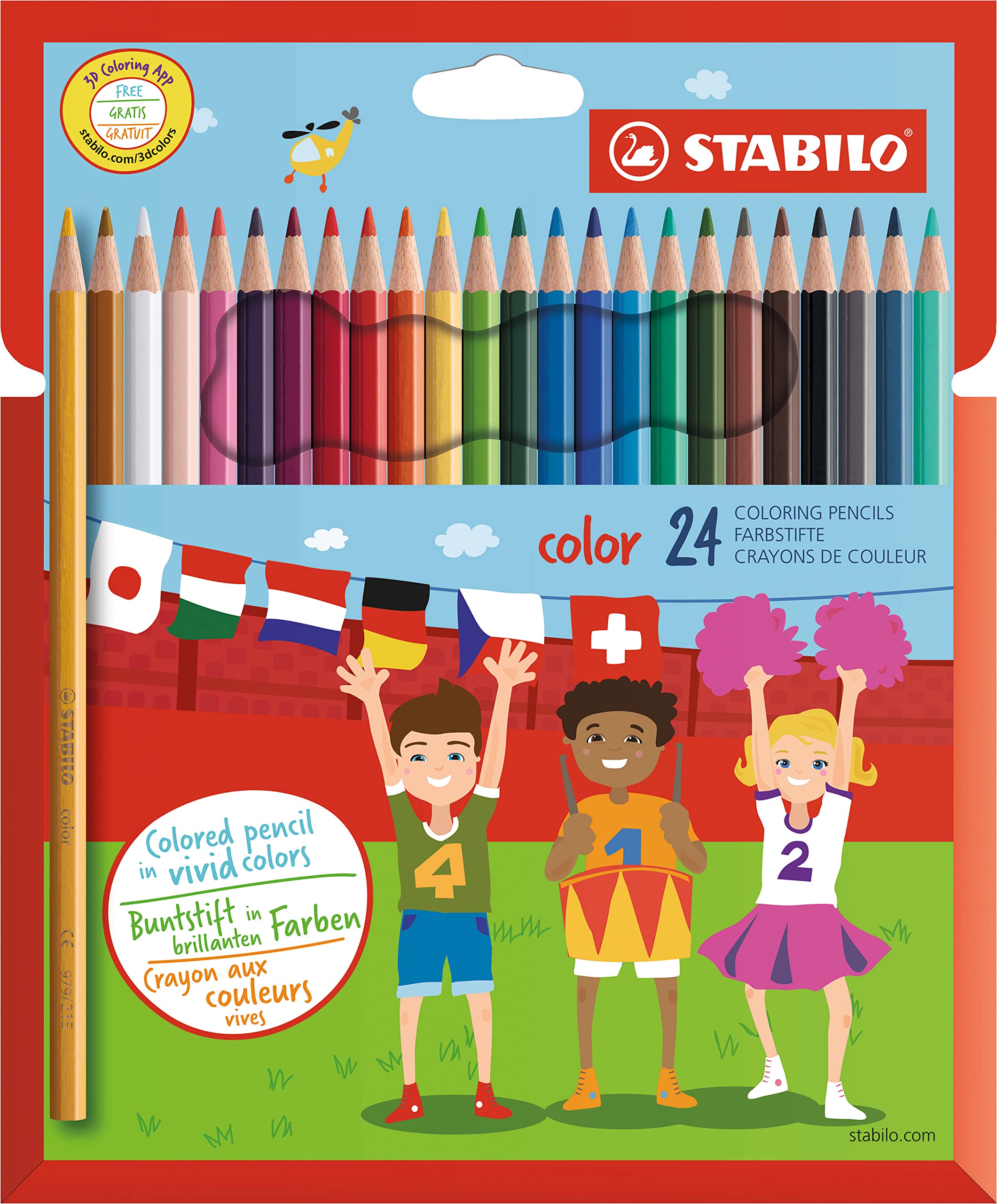 STABILO Coloured Pencils Pack of 24 – Assorted Colours, Hexagonal Shape, 25mm Line Width