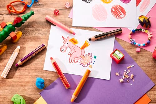 STABILO woody 3-in-1 Pencils, Birthday Edition Unicorn, Pack of 6 with Sharpener