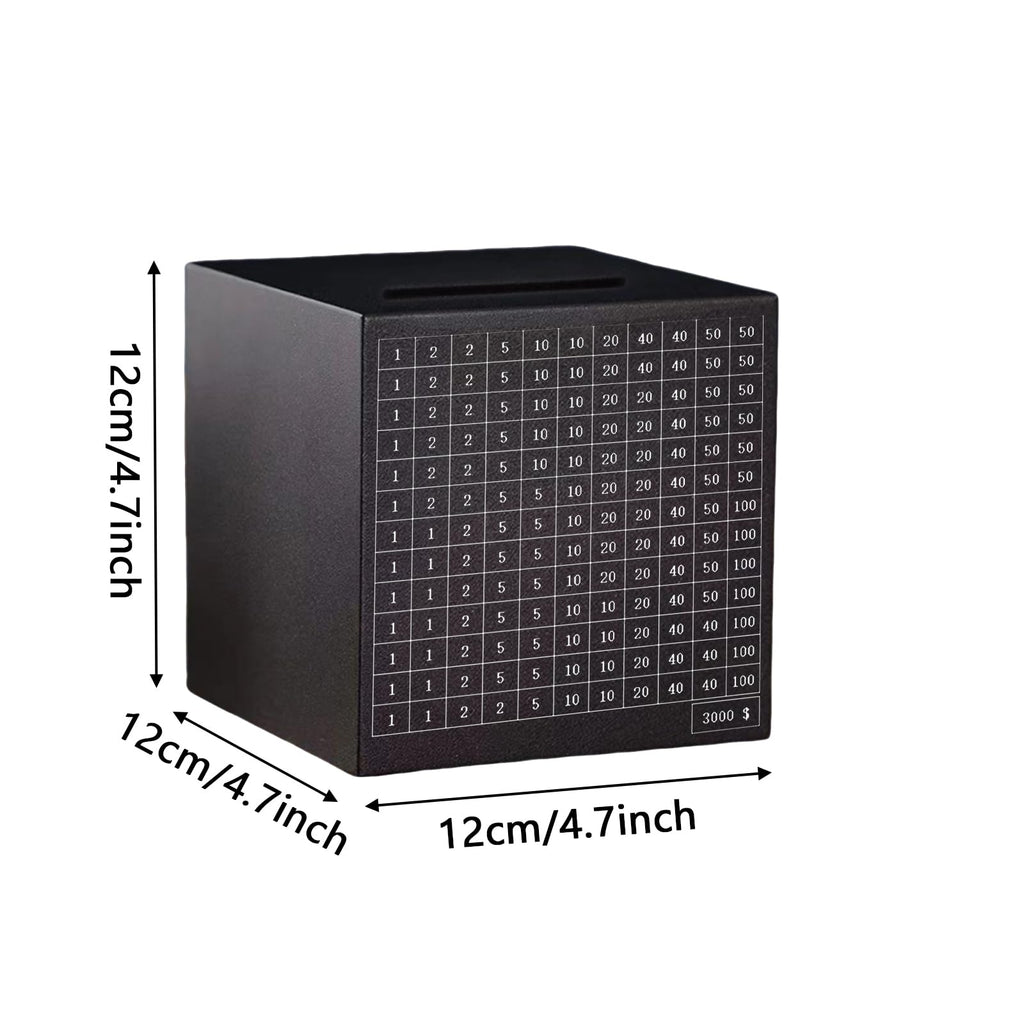 Stainless Steel 3000 Dollar Savings Challenge Money Box for Adults and Kids (Black)