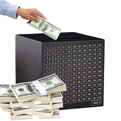 Stainless Steel 3000 Dollar Savings Challenge Money Box for Adults and Kids (Black)