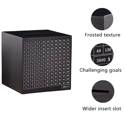 Stainless Steel 3000 Dollar Savings Challenge Money Box for Adults and Kids (Black)