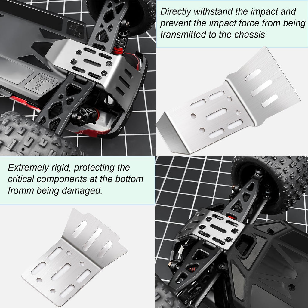 Stainless Steel Chassis Armor Guard Plate for 1/18 Arrma Granite Grom - Front and Rear Skid Plate by LSG