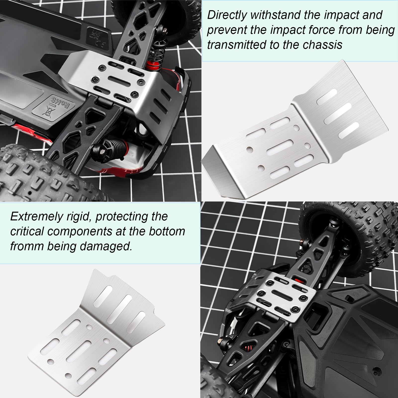Stainless Steel Chassis Armor Guard Plate for 1/18 Arrma Granite Grom - Front and Rear Skid Plate by LSG