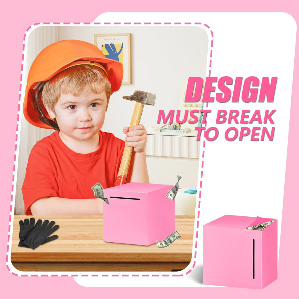 Stainless Steel Piggy Bank – Break to Open, 4.72-Inch, Pink – Unbreakable Money Saver for Cash & Coins