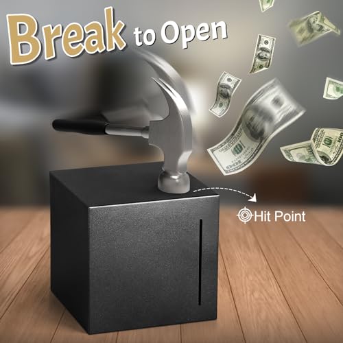 Stainless Steel Piggy Bank for Adults – Must Break to Open, Unbreakable Savings Box (Black, 4.72-Inch)