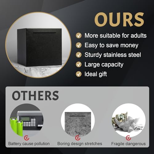Stainless Steel Piggy Bank for Adults – Must Break to Open, Unbreakable Savings Box (Black, 4.72-Inch)