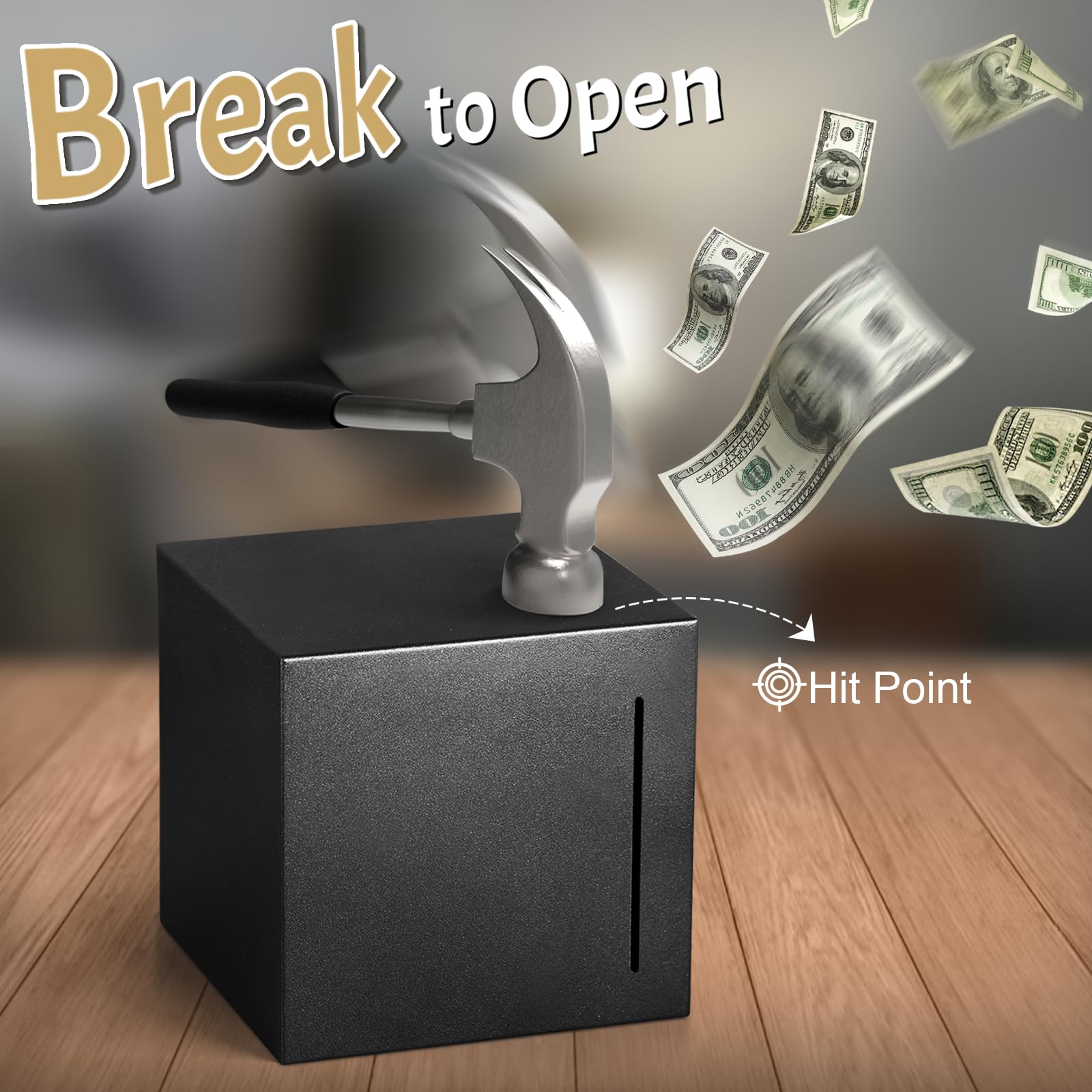 Stainless Steel Piggy Bank for Adults – Must Break to Open, Unbreakable Savings Box (Black, 4.72-Inch)