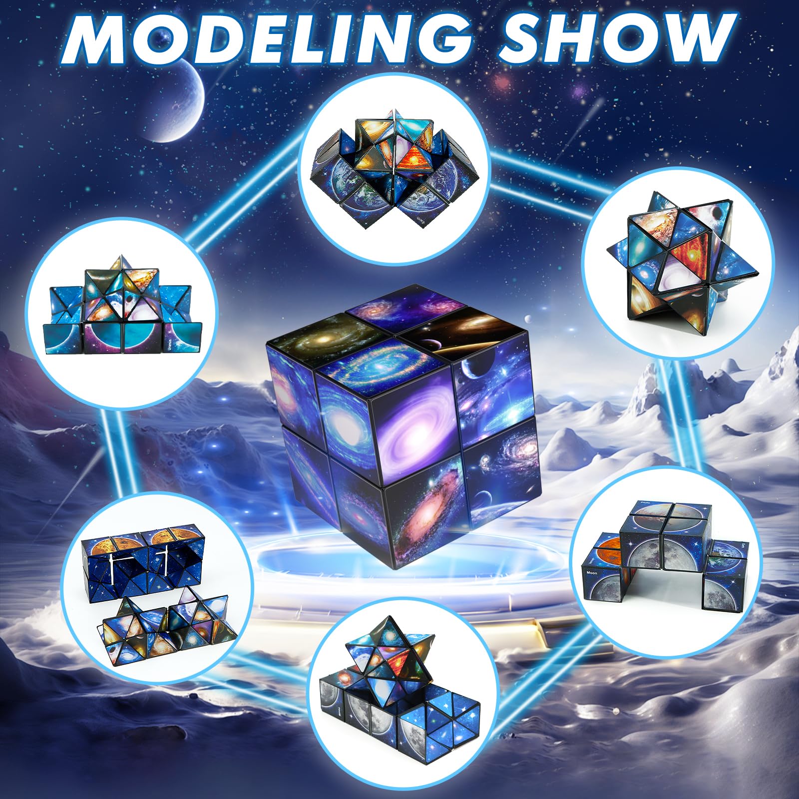 Star Cube Magic Cube Set - 2-in-1 Yoshimoto Cube Fidget Toy with Galaxy Space Stickers