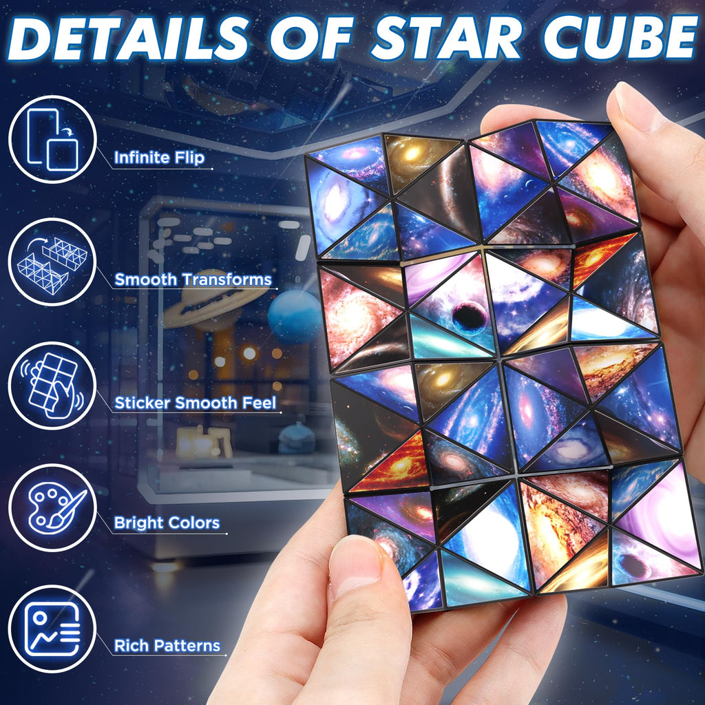 Star Cube Magic Cube Set - 2-in-1 Yoshimoto Cube Fidget Toy with Galaxy Space Stickers