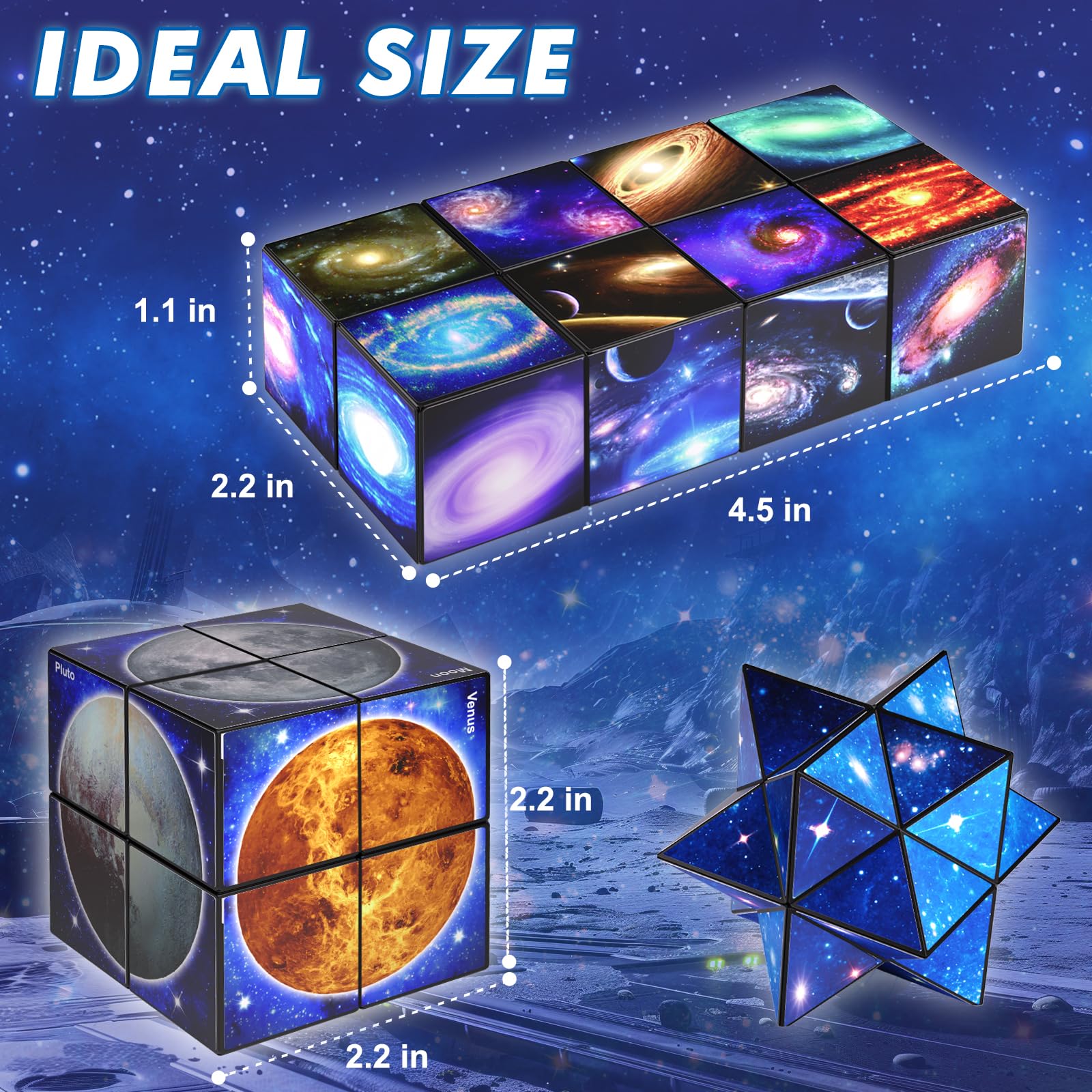 Star Cube Magic Cube Set - 2-in-1 Yoshimoto Cube Fidget Toy with Galaxy Space Stickers