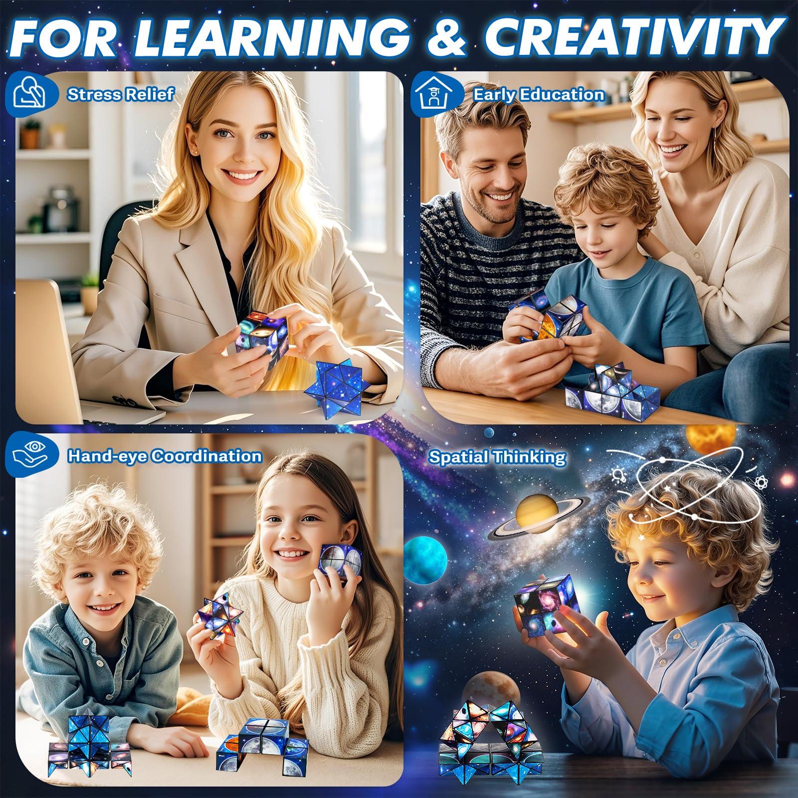 Star Cube Magic Cube Set - 2-in-1 Yoshimoto Cube Fidget Toy with Galaxy Space Stickers