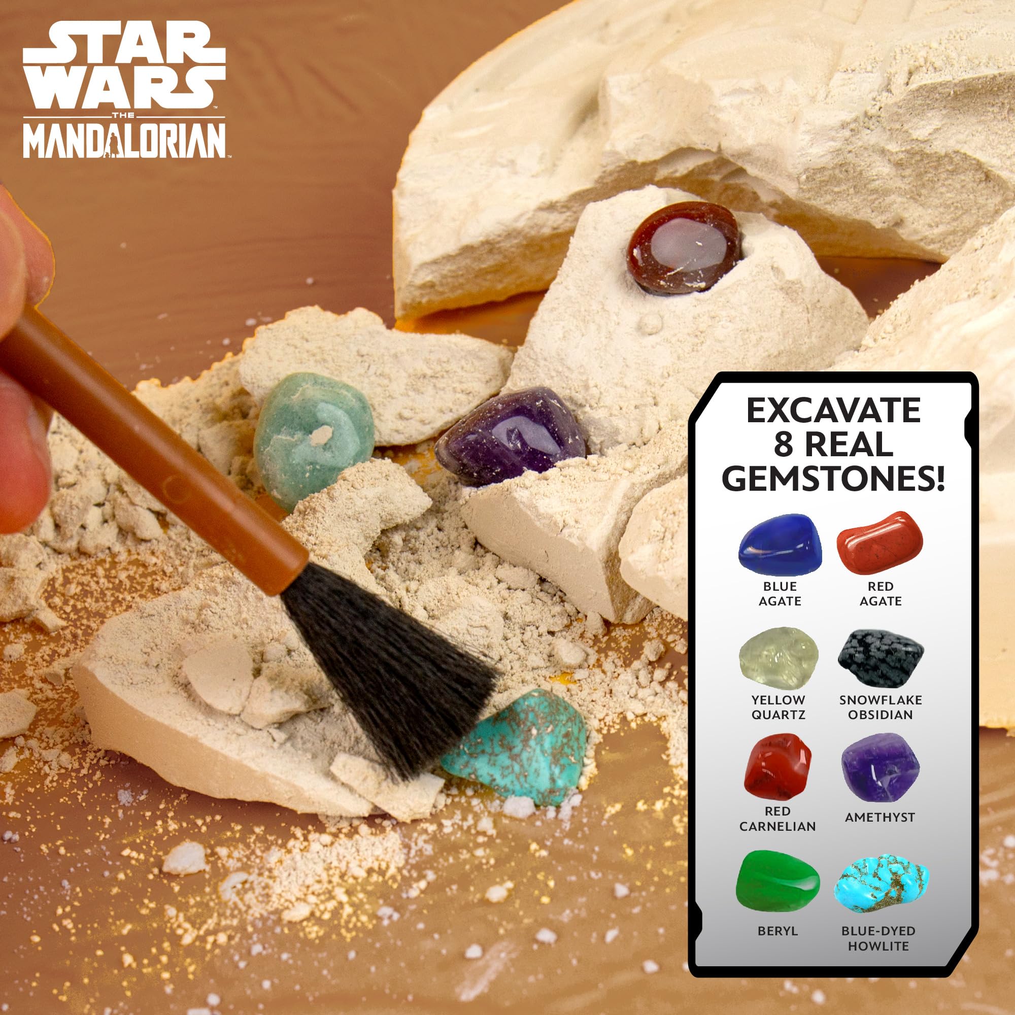 STAR WARS The Armorer Gemstone Dig – Excavate 8 Real Gemstones with Mining Tools & Bonus Poster | STEM Science Kit for Kids Ages 8-12