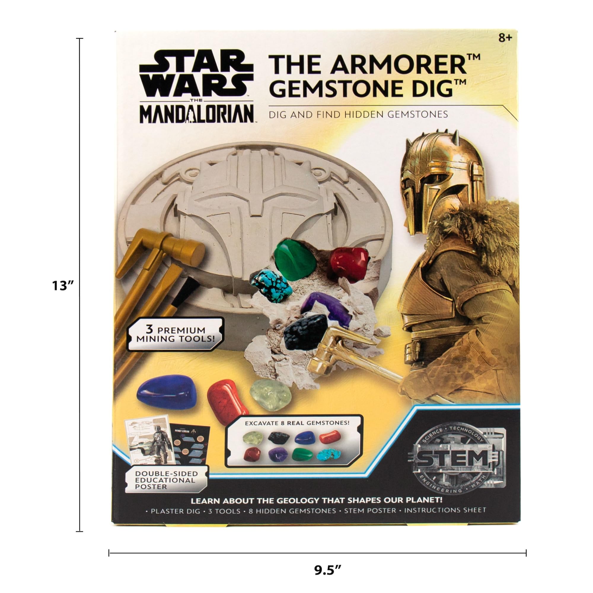 STAR WARS The Armorer Gemstone Dig – Excavate 8 Real Gemstones with Mining Tools & Bonus Poster | STEM Science Kit for Kids Ages 8-12