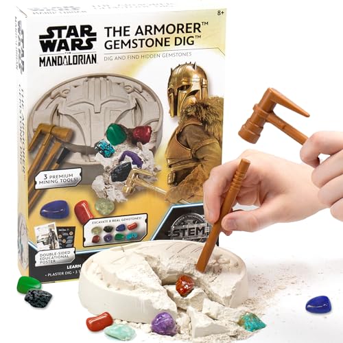 STAR WARS The Armorer Gemstone Dig – Excavate 8 Real Gemstones with Mining Tools & Bonus Poster | STEM Science Kit for Kids Ages 8-12