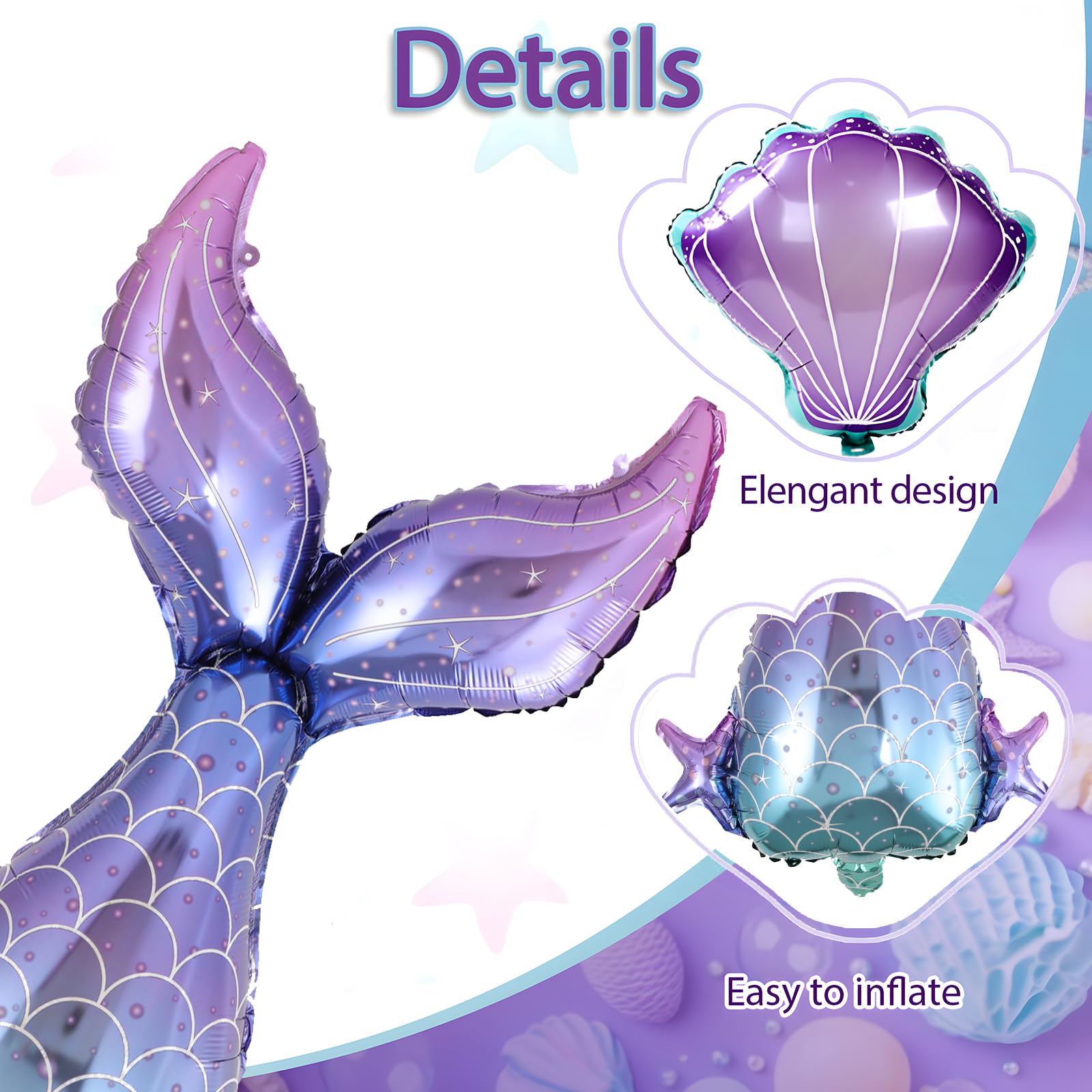 Staraise 91-Piece Mermaid Balloon Garland Arch Kit - Pastel Pink Purple Green, with Seashell and Mermaid Tail Foil Balloons