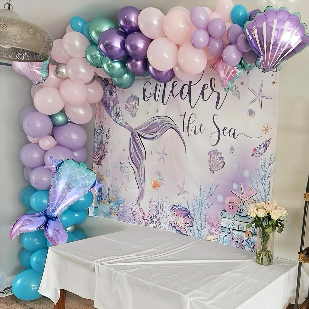Staraise 91-Piece Mermaid Balloon Garland Arch Kit - Pastel Pink Purple Green, with Seashell and Mermaid Tail Foil Balloons