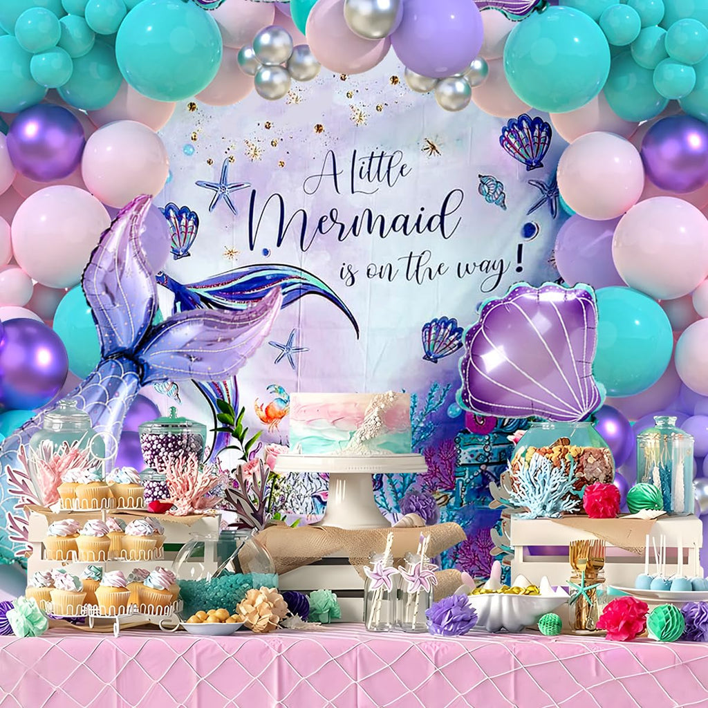 Staraise 91-Piece Mermaid Balloon Garland Arch Kit - Pastel Pink Purple Green, with Seashell and Mermaid Tail Foil Balloons