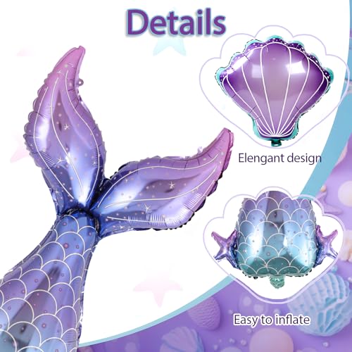 Staraise 91-Piece Mermaid Balloon Garland Arch Kit - Pastel Pink Purple Green, with Seashell and Mermaid Tail Foil Balloons