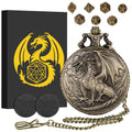 Steampunk Dragon Pocket Watch Mini DND Dice Set – 7-Piece Metal Polyhedral Dice in Bronze