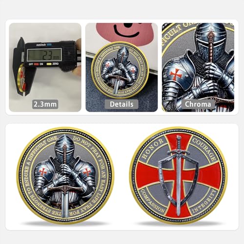 Steel Helm Knight Cross Challenge Coin – Knights Templar Token with 3D Texture, 35mm, Honor & Courage Design