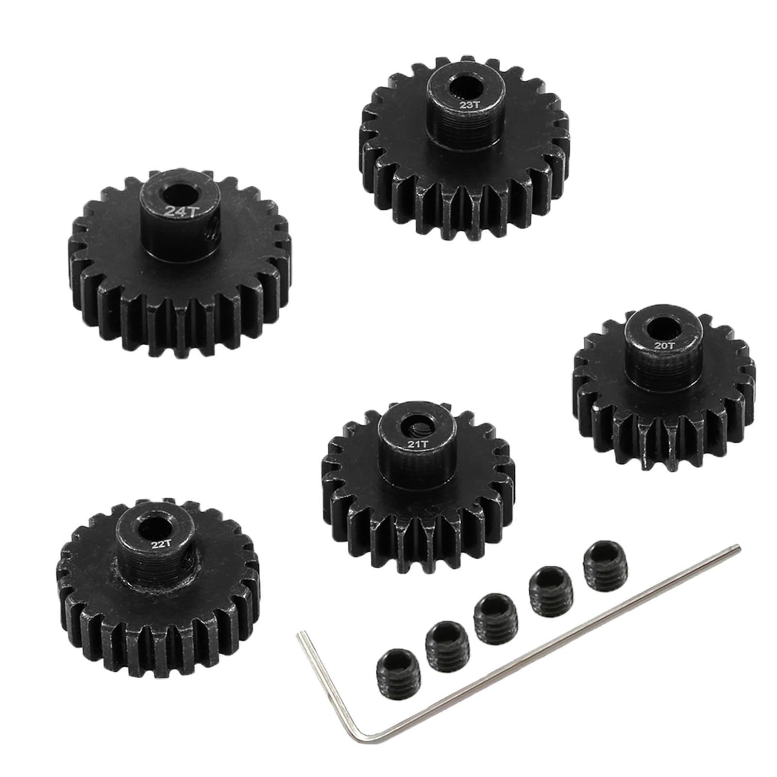 Steel Pinion Gear Set 20T-24T 32P 3.175mm Shaft for 1/10 RC Crawler Trucks - 5 Pack