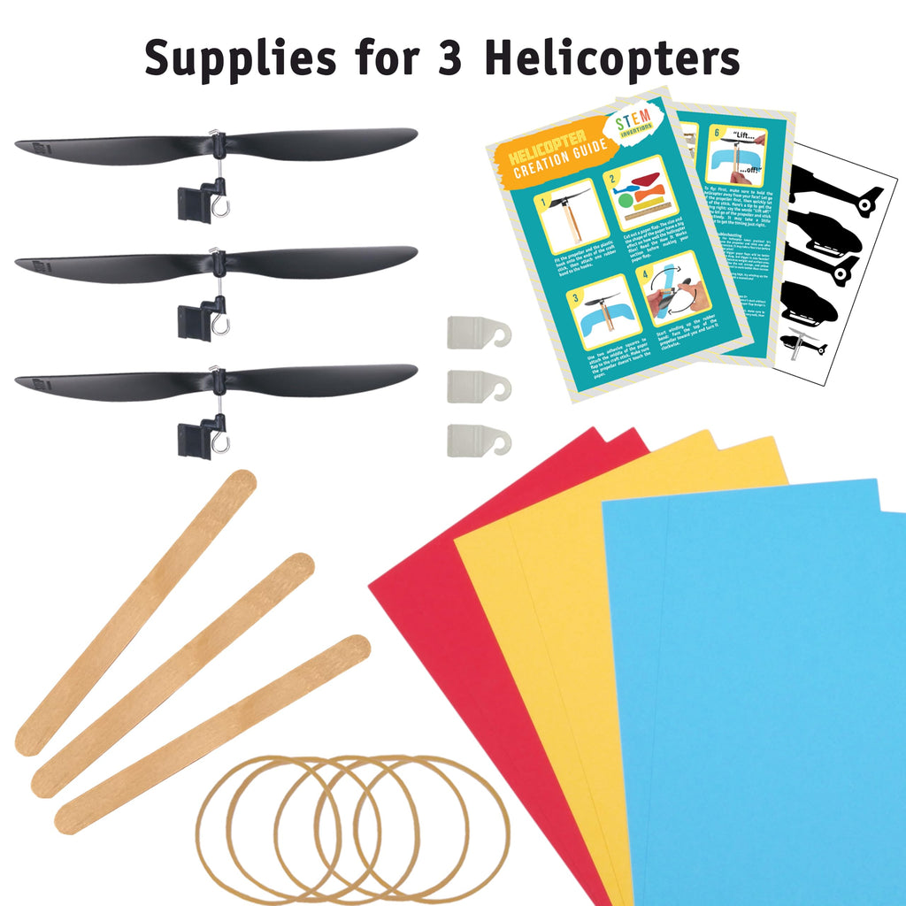 STEM Inventions Rubber Band Helicopter Kit (3-Pack) – Build 3 Helicopters, Classroom STEM Activity for Ages 8+