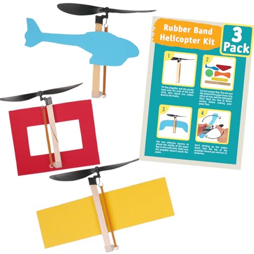 STEM Inventions Rubber Band Helicopter Kit (3-Pack) – Build 3 Helicopters, Classroom STEM Activity for Ages 8+
