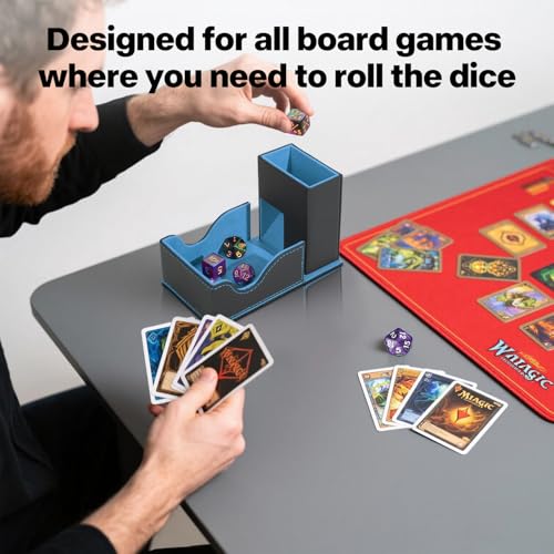 Stepane 3-in-1 Foldable Dice Tower & Tray – Black/Blue PU Leather Magnetic Storage for DND RPG