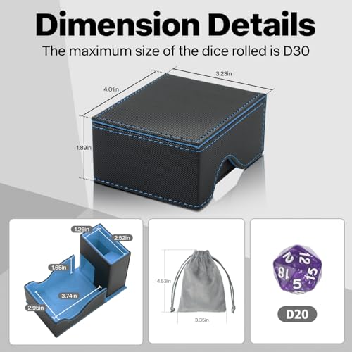 Stepane 3-in-1 Foldable Dice Tower & Tray – Black/Blue PU Leather Magnetic Storage for DND RPG