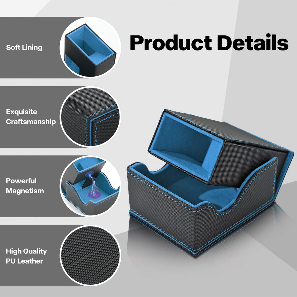 Stepane 3-in-1 Foldable Dice Tower & Tray – Black/Blue PU Leather Magnetic Storage for DND RPG
