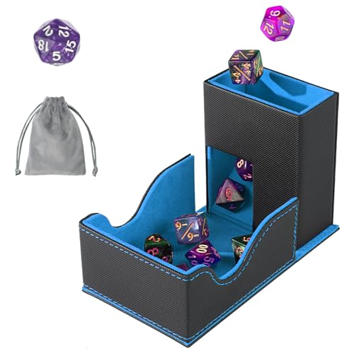 Stepane 3-in-1 Foldable Dice Tower & Tray – Black/Blue PU Leather Magnetic Storage for DND RPG