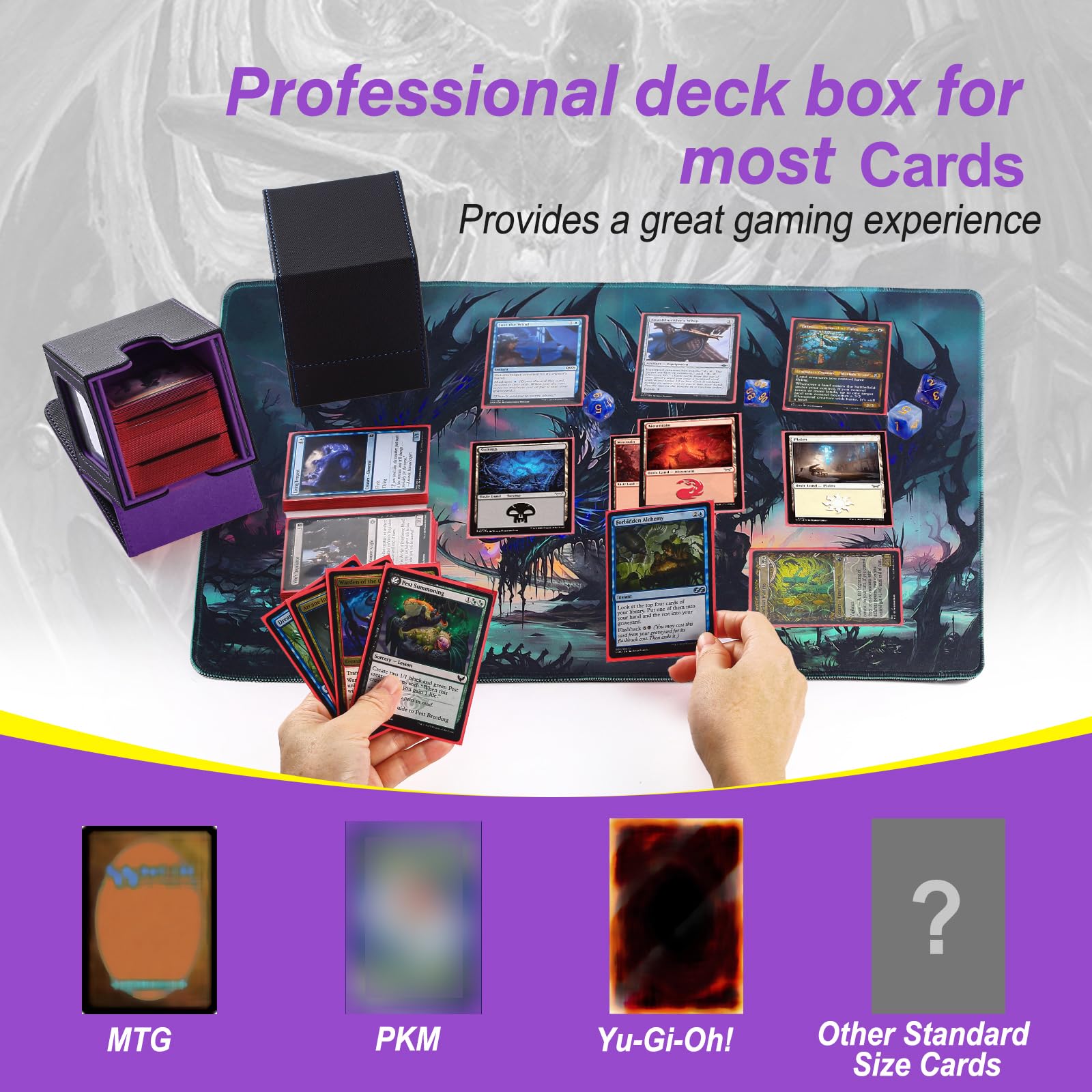 Stepane MTG Commander Deck Box – Black/Violet PU Leather, Holds 120+ Single-Sleeved Cards, Double Display Window with 2 Dividers & 2 Toploaders