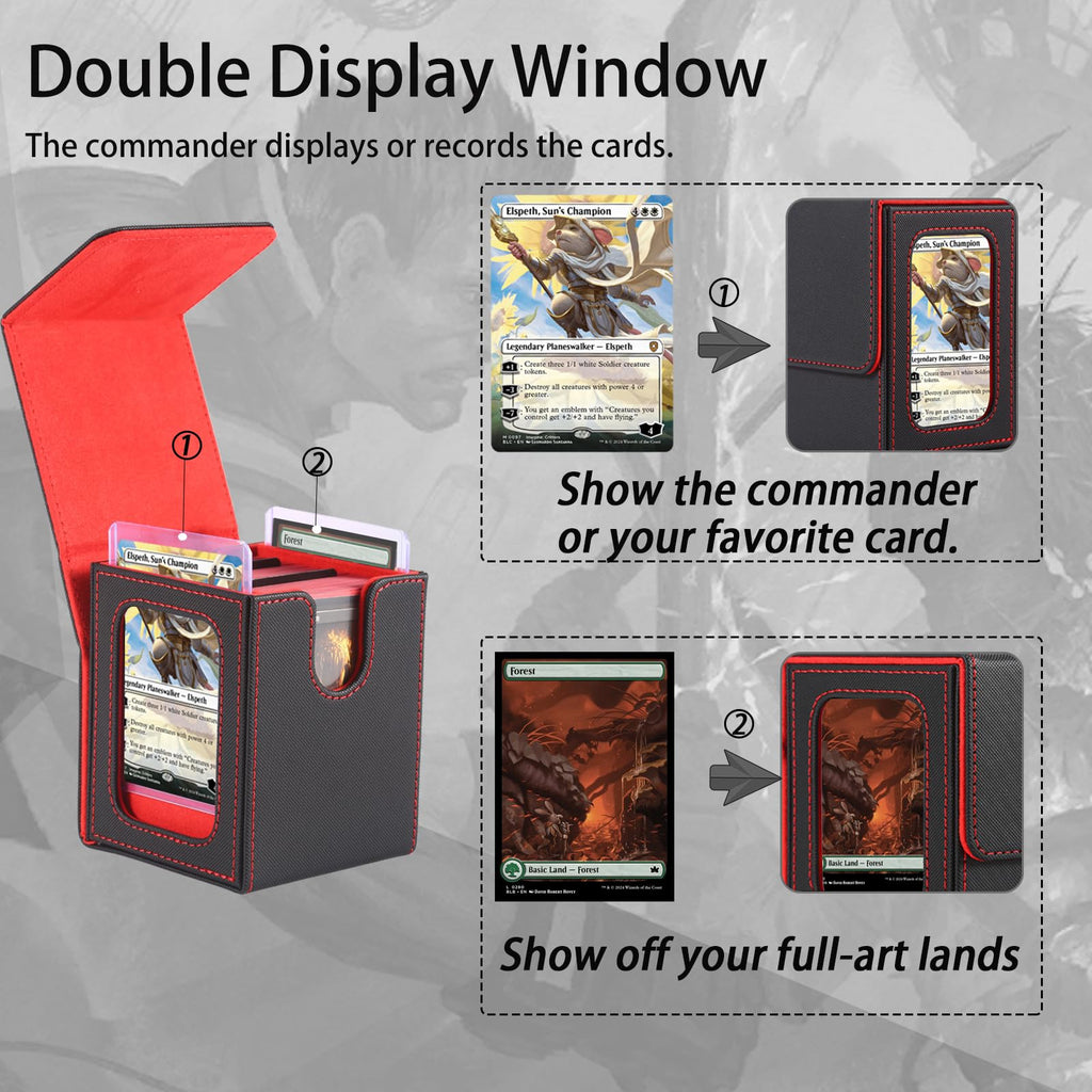 Stepane MTG Commander Deck Box – Black/Violet PU Leather, Holds 120+ Single-Sleeved Cards, Double Display Window with 2 Dividers & 2 Toploaders