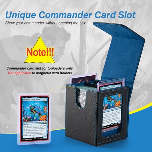 Stepane MTG Deck Box, Double Display Window Commander Case, Holds 120+ Single-Sleeved Cards, PU Leather with Magnetic Closure, Black/Blue