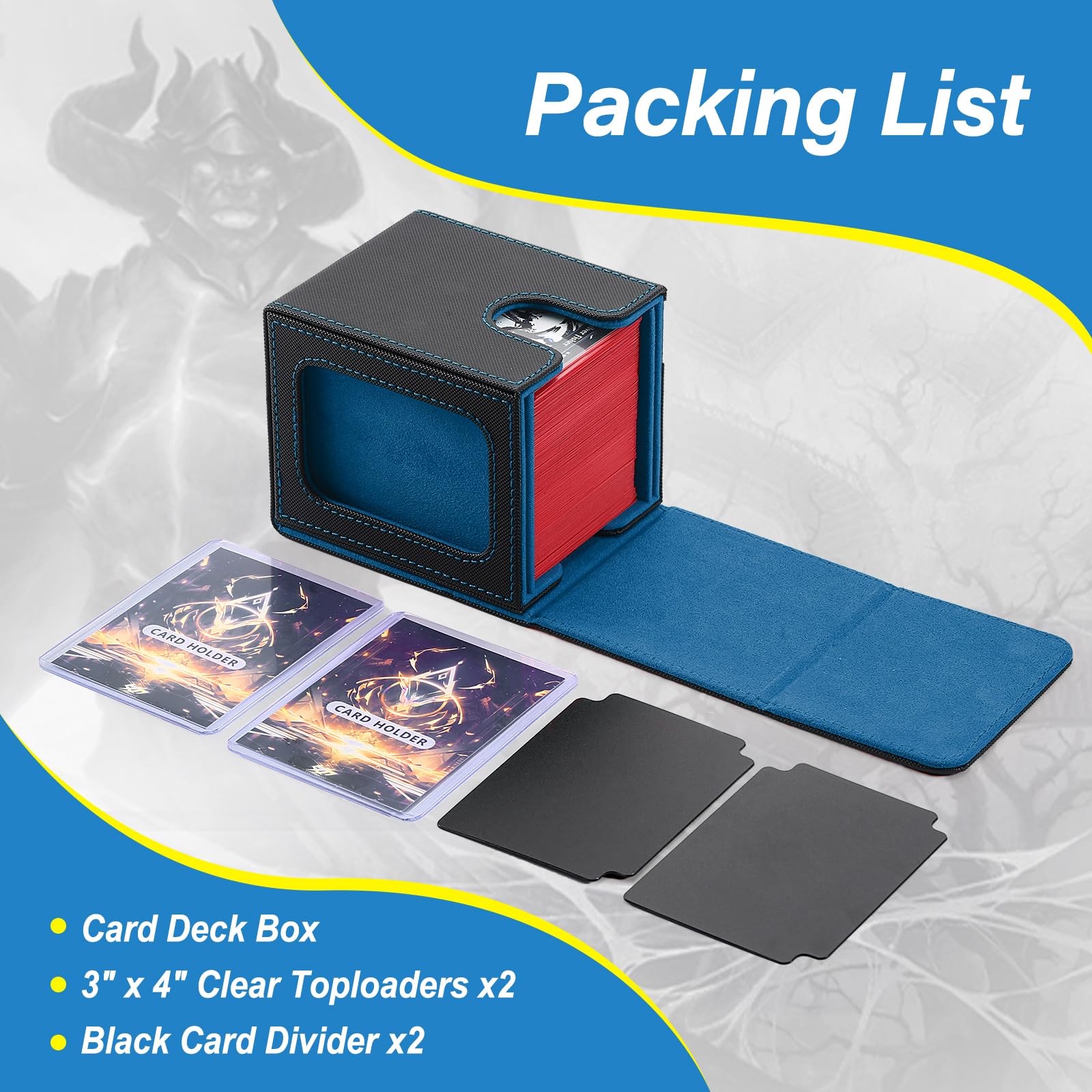Stepane MTG Deck Box, Double Display Window Commander Case, Holds 120+ Single-Sleeved Cards, PU Leather with Magnetic Closure, Black/Blue