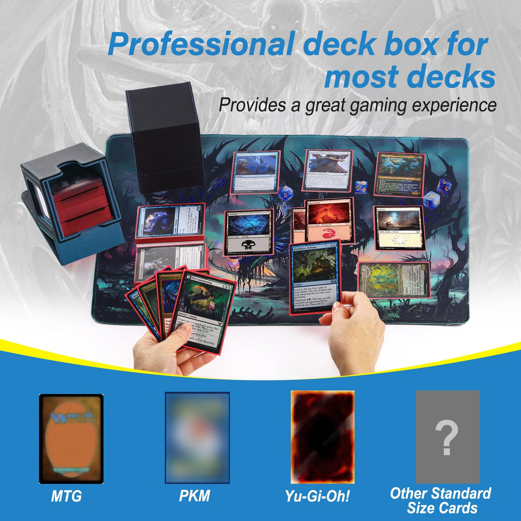 Stepane MTG Deck Box, Double Display Window Commander Case, Holds 120+ Single-Sleeved Cards, PU Leather with Magnetic Closure, Black/Blue