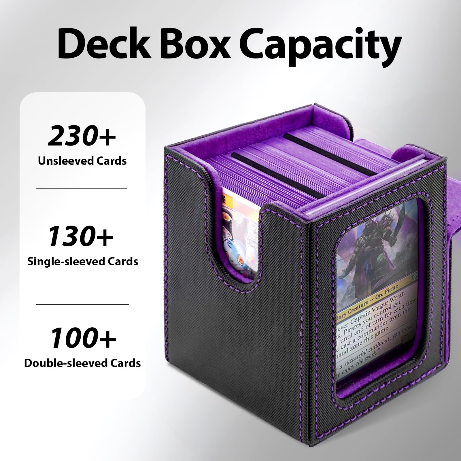 Stepane MTG Deck Box with Patented Viewing Window – Holds 100+ Double-Sleeved Cards, Includes Dividers & Mini Snap Holder (Black/Violet)