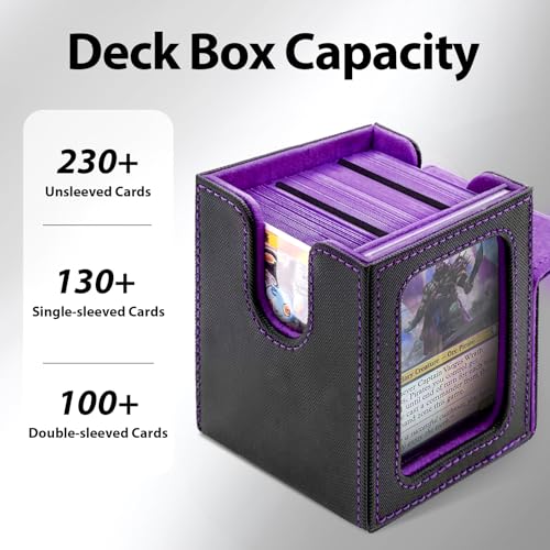 Stepane MTG Deck Box with Patented Viewing Window – Holds 100+ Double-Sleeved Cards, Includes Dividers & Mini Snap Holder (Black/Violet)