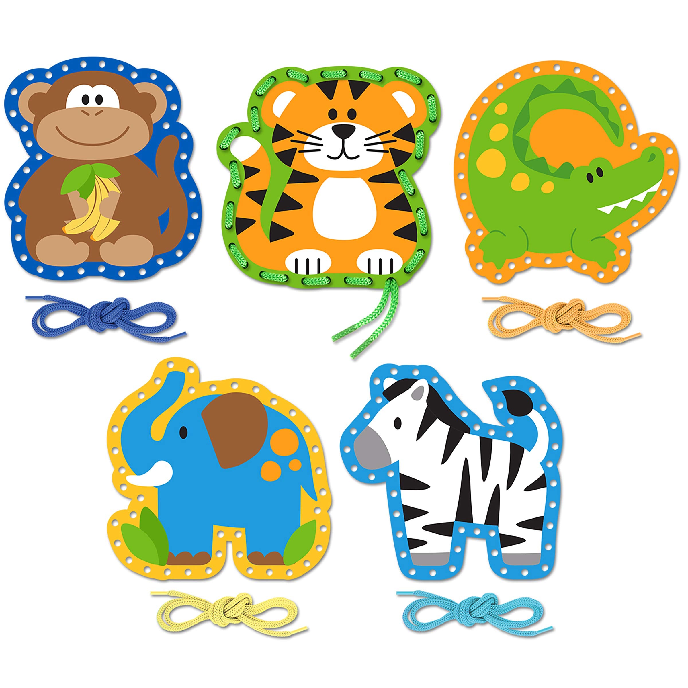 Stephen Joseph Zoo Lacing Cards Set – 5 Double-Sided Cards for Fine Motor Skills